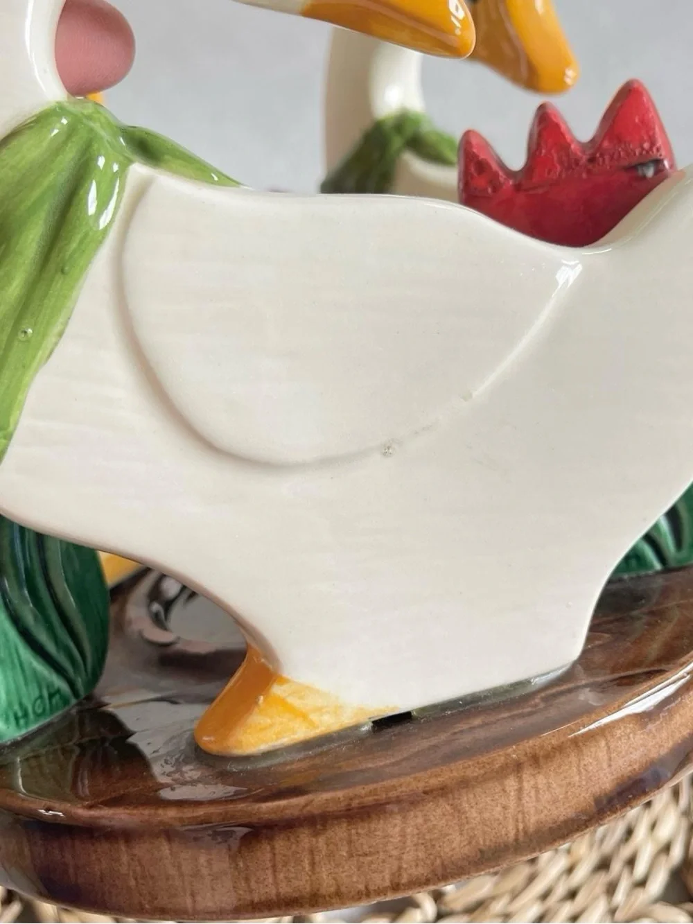 Cottagecore Vintage Ceramic Hand Painted Geese & Red Tulips Candle Holder Folksy